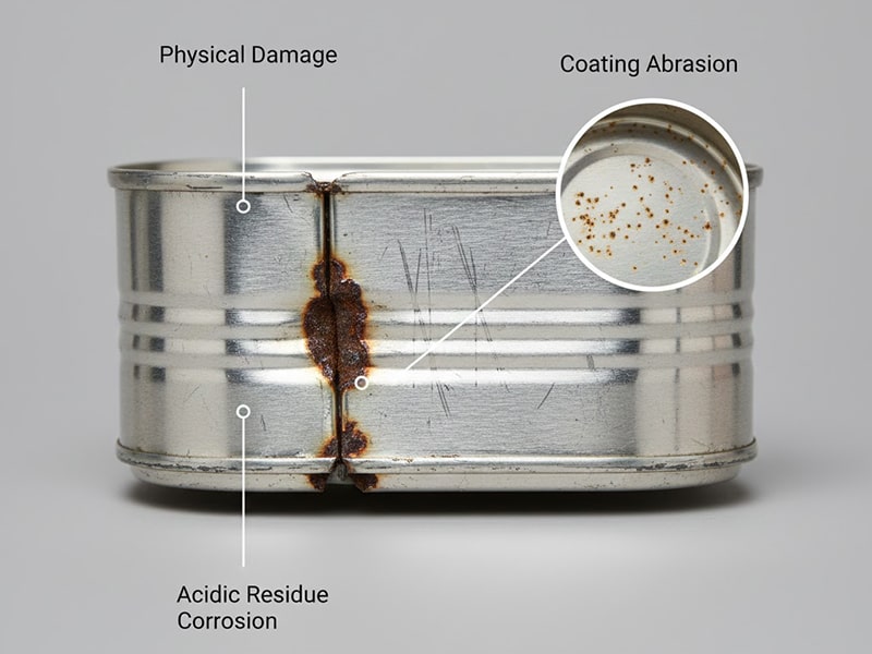 Tinplate Damage Factors and Corrosion Hotspots