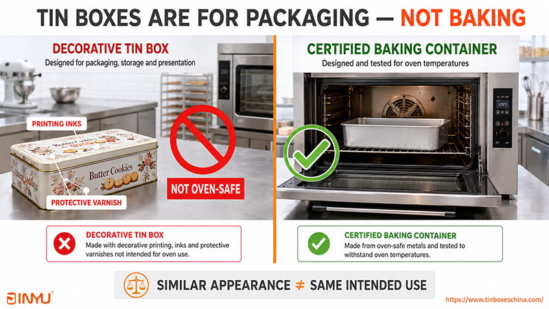 tin boxes are for packaging not baking