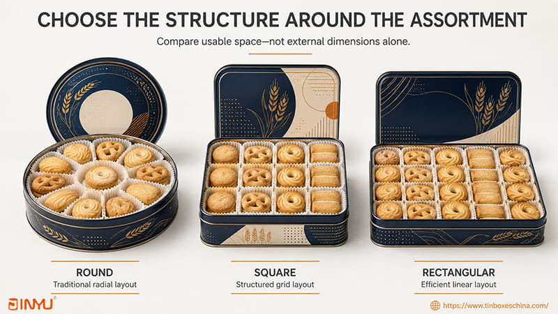 different shape cookie tins
